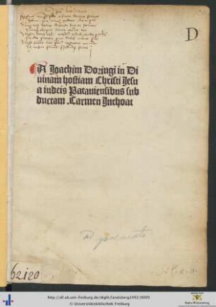 A Joachim Doringi in Diuinam hostiam Christi Jesu a iudeis Patauiensibus subductam. Carmen Inchoat