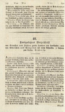 III. Fortgesetztes Verzeichniß von Statueen und Buesten großer Tonlehrer und Tonkuenstler, ...