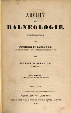 Archiv für Balneologie. 3, 3. 1864 = 14