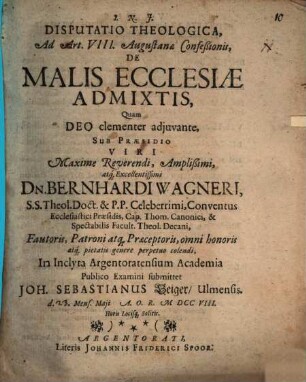 Disp. theol. ad art. VIII. Augustanae confessionis, de malis ecclesiae admixtis