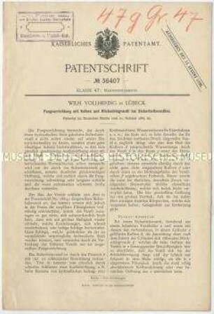 Patentschrift einer Fangvorrichtung mit Kolben und Rückschlagventil bei Sicherheitsventilen, Patent-Nr. 36407