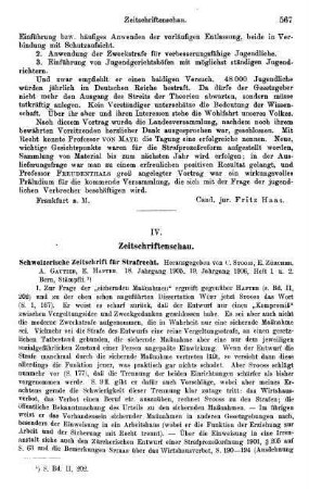 567-569, IV. Zeitschriftenschau