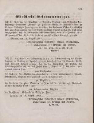 79. Ministerial-Bekanntmachung, den Wechsel in der Haupt-Agentur der Lebens-, Pensions- und Leibrenten-Versicherungs-Gesellschaft "Iduna" zu Halle betreffend