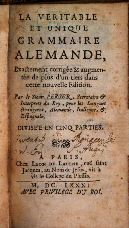 La veritable Grammaire Alemande