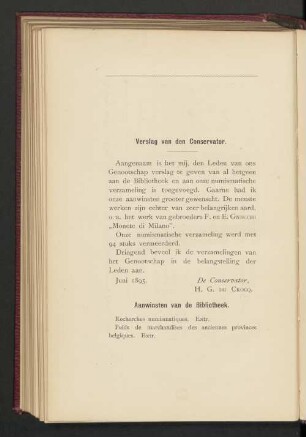 Verslag van den Conervator