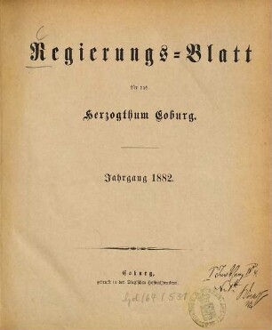 Regierungs-Blatt für das Herzogtum Coburg. 1882