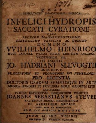 Diss. inaug. med. de infelici hydropis saccati curatione