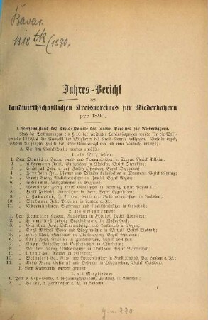 Jahres-Bericht des Landwirthschaftl. Kreisausschusses von Niederbayern : für das Jahr ... 1890