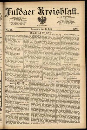 Erste Ausgabe vom Donnerstag, den 18. April 1901.