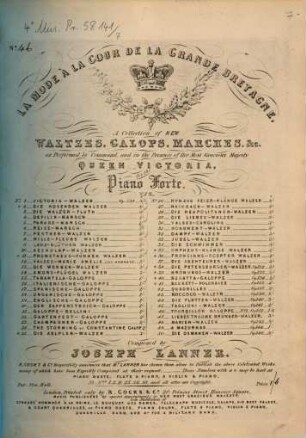 La mode à la cour de la Grande Bretagne : a collection of new waltzes, galops, marches etc. ; for the piano forte. 46. Tourbillon galoppe : op. 142. - Pl.Nr. 3784. - 3 S.