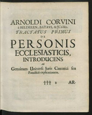 Tractatus Primus De Personis Ecclesisasticis, ...