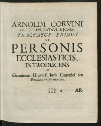 Tractatus Primus De Personis Ecclesisasticis, ...