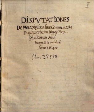Disputationes de metaphysica Aristotelis - BSB Clm 27858