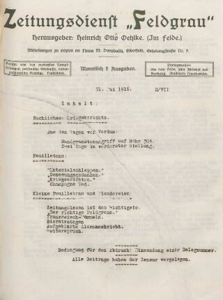 7.1916: Zeitungsdienst Feldgrau