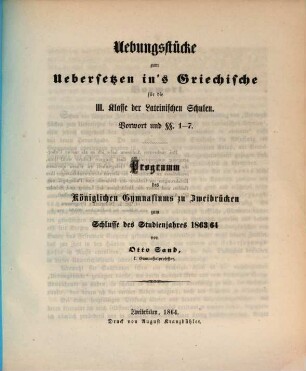 Programm der Kgl. Studienanstalt Zweibrücken : zum Schlusse des Studienjahres .... 1863/64 (1864)