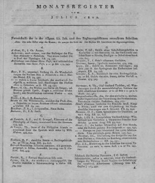 Monatsregister vom Juli 1822