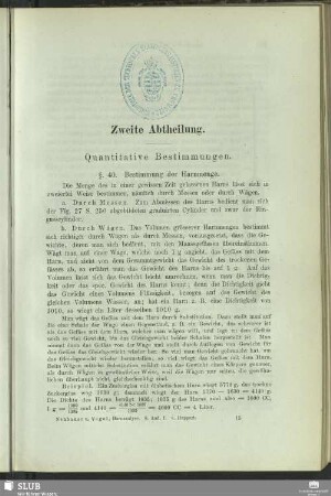 Zweite Abtheilung. Quantitative Bestimmungen