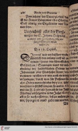 Das 16. Capitel: Verzeichniß aller Großmeister [...]