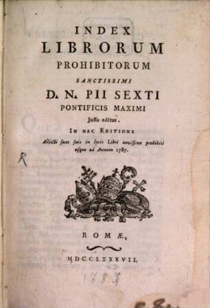 Index Librorum prohibitorum : Pii VI. Pontif. Max. iussu editus
