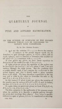 On the number of surfaces of the second degree which can be described to satisfy nine conditions.