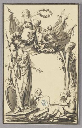 Kartusche mit Pallas Athene und Putten