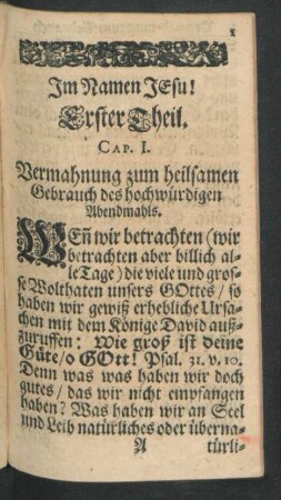 Cap. I. Vermahnung zum heilsamen Gebrauch des hochwürdigen Abendmahls.