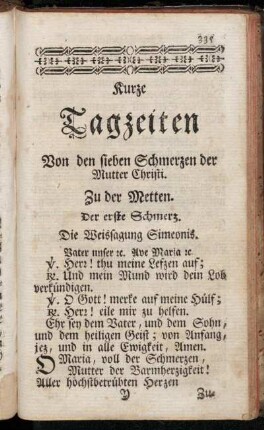 Kurze Tagzeiten Von den sieben Schmerzen der Mutter Christi