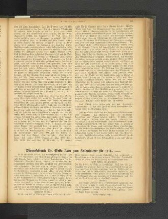 Stattssekretär Dr. Solfs Rede zum Kolonialamt für 1914.