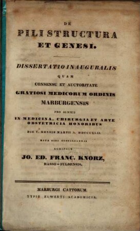 De pili structura et genesi : dissertatio inauguralis
