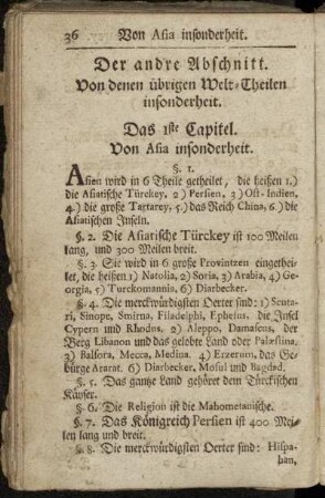 Der andre Abschnitt. Von denen übrigen Welt-Theilen insonderheit.
