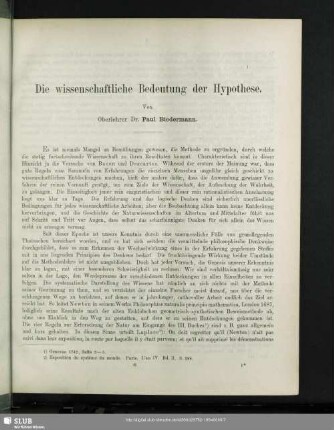Die wissenschaftliche Bedeutung der Hypothese