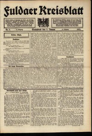 Erste Ausgabe vom Samstag, den 07. Januar 1911.