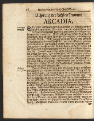 Ursprung der sechsten Provintz Arcadia.