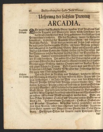 Ursprung der sechsten Provintz Arcadia.