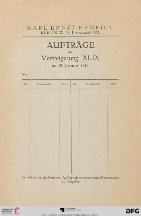 Aufträge zur Versteigerung