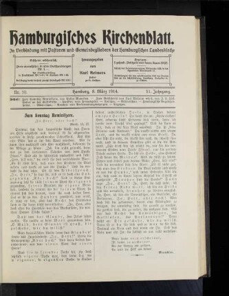 Nr. 10. Hamburg, 8, März 1914. 11. Jahrgang.