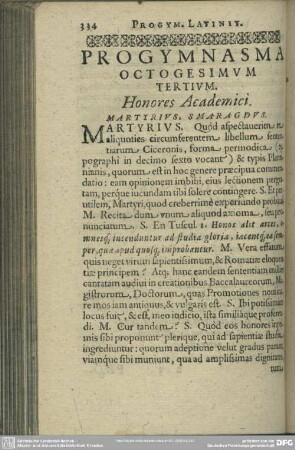 Progymnasma Octogesimum Tertium. Honores Academici