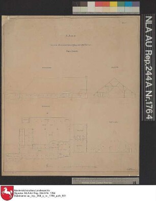 Ansicht und Grundriß vom herrschaftlichen Platzgebäude Groß Burhafe in der Nähe von UTHWERDUM Handzeichnung von Steffen Papier auf Leinen Format 48,7x41,6 M 1:160