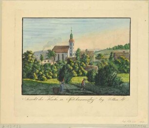 Ortsansicht von Spitzkunnersdorf (Leutersdorf-Spitzkunnersdorf) in der Oberlausitz mit der Nikolaikirche