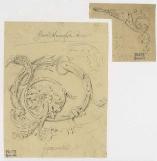 Marienkirche zu Hanau, Figurensockel und Schloss zu Stuttgart, Ornament (Schlosshof)