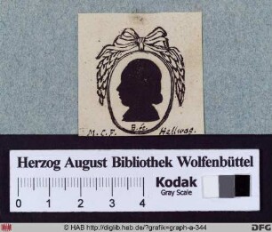Oben: Silhouette-Porträt (Schattenbild) von M.C.F. Hellwag.