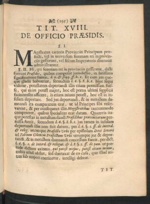 Tit. XVIII. De Officio Praesidis