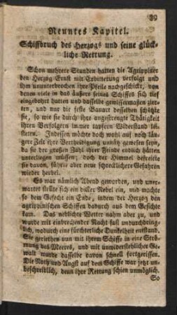 Neuntes Kapitel. Schiffbruch des Herzogs und seine glückliche Rettung.