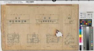 Kleinsiedlungsdoppelhaus Grundrisse, Ansichten, Schnitt 1939 1 : 100 39 x 63 Zeichnung Westfälische Heimstätte Dortmund Wohnungsgesellschaft Münsterland