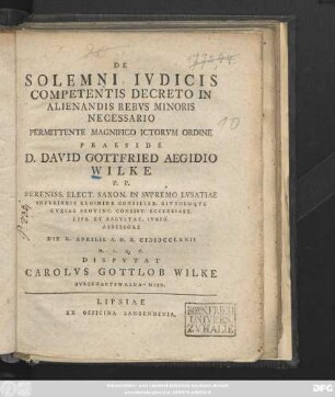 De Solemni Ivdicis Competentis Decreto In Alienandis Rebvs Minoris Necessario