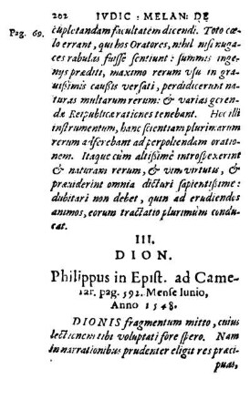 III. Dion. Philippus in Epist. ad Camerar. pag. 592. Mense Iunio. Anno 1548.