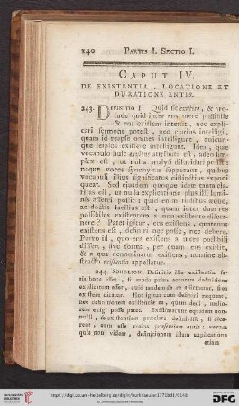 Caput IV: De existentia, locatione et duratione entis