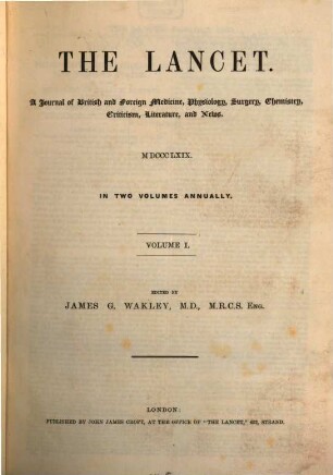 The lancet. 1869, Vol. 1