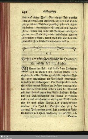 VII. Verfall des römischen Reichs im Occident. Aufnahme des Fränkischen