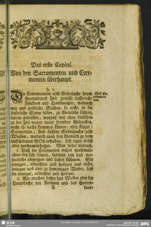 Das erste Capitel. Von den Sacramenten und Ceremonien überhaupt